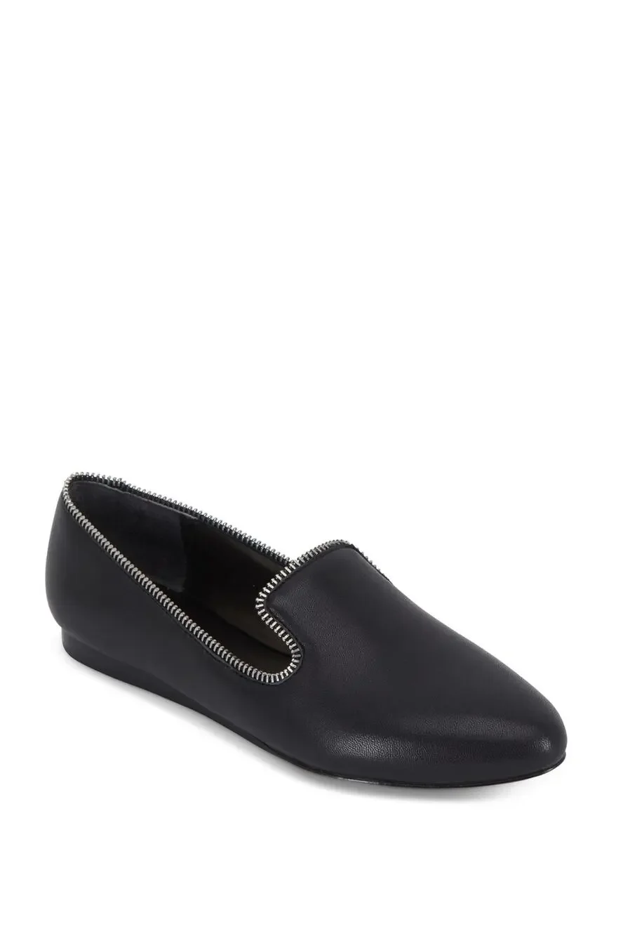 Veronica Beard Griffin Black Leather Zip Detail Loafer sz 10 $325 SH12